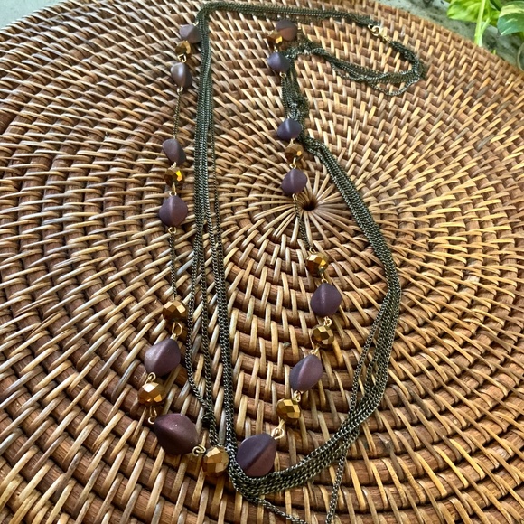 Two Stunning Golden Bronze NECKLACES Gold TASSEL  ⭐️GLASS FACETED BEAD - Picture 13 of 17